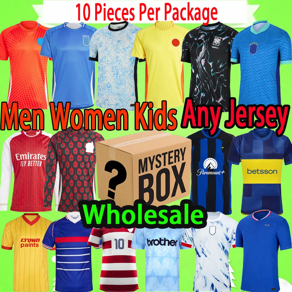 Wholesale 10 Pieces Per Package MYSTERY BOXES 2024 soccer jerseys Any FC retro XXXL 4XL national team Kids Kit 24/25 blind box Toys Gift football shirt present Uniforms