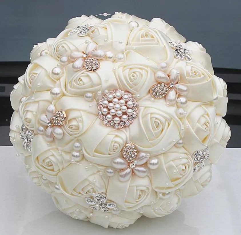 Gorgeous Crystal Ivory Wedding Bouquet Brooch Bowknot Wedding Decoration Artifical Flowers Bridal Bouquets W252171235576