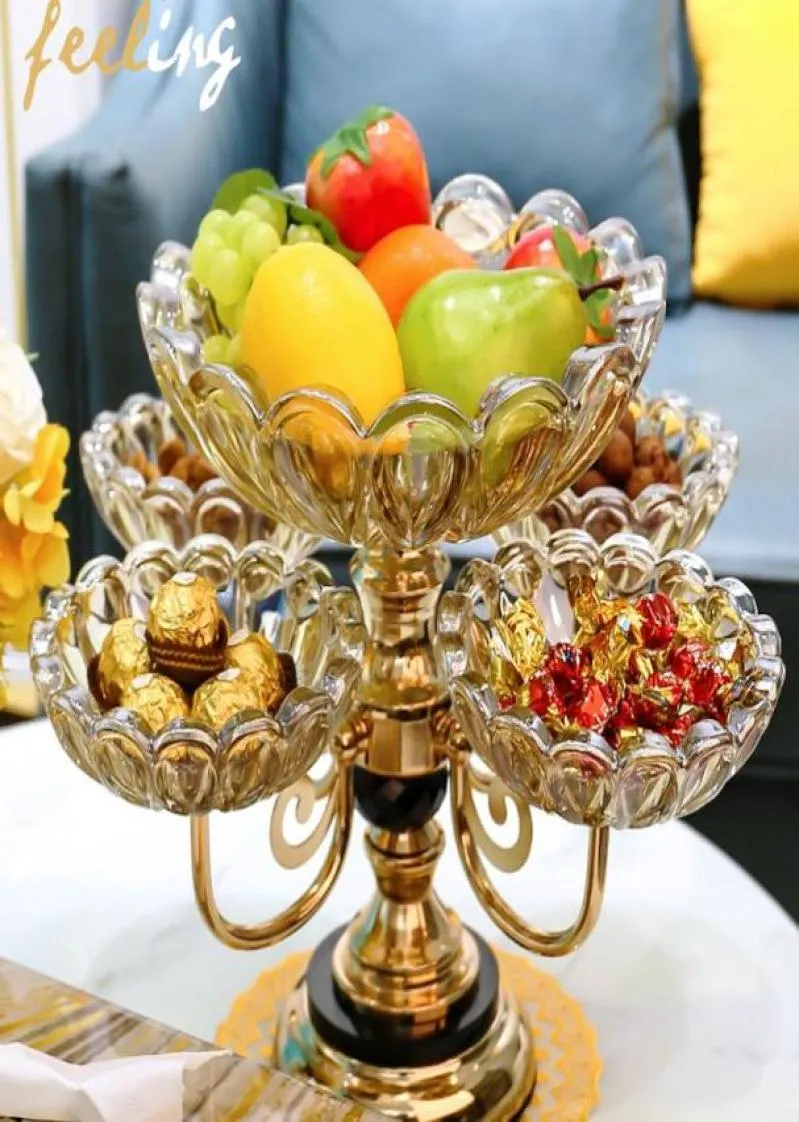 Блюдные тарелки роскошные хрустальные стеклянные фруктовые миски многослойные блюда и лотки современный вращение на 360 градусов закуски для конфет сухой тарелка1134979