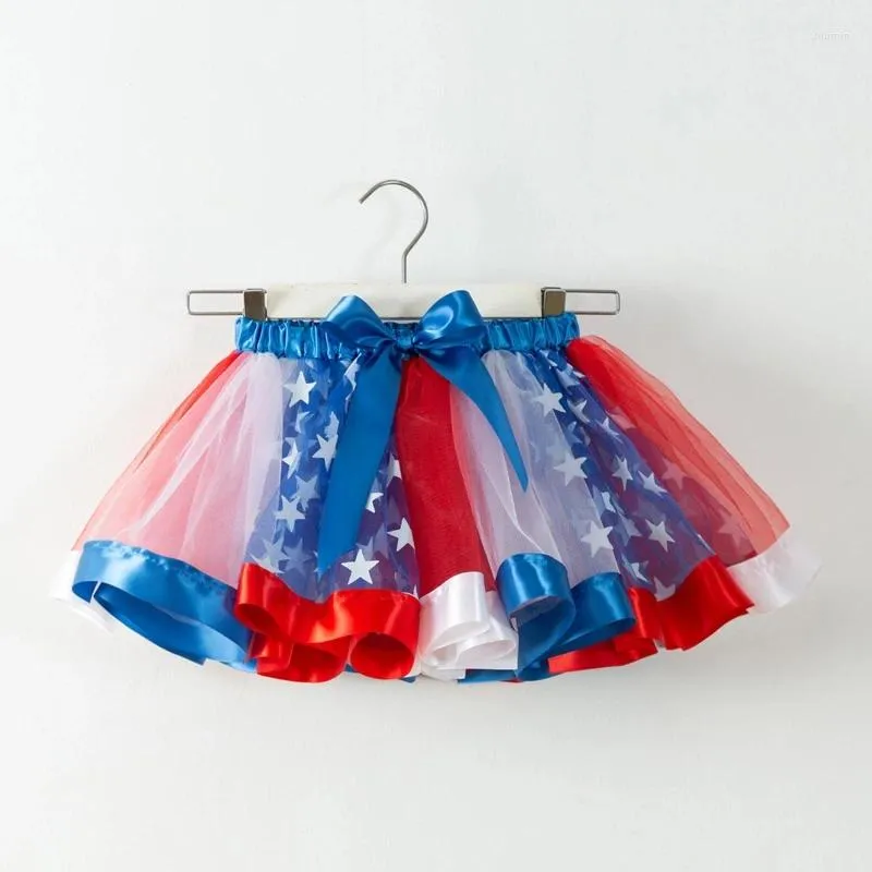 Kleidungssets Kinder kleine Mädchen Amerikanische Flaggenmuster Tutu -Rock mit Bowknot Hair Clip rot weiß blau Stern Streifen Tüll 4. Juli