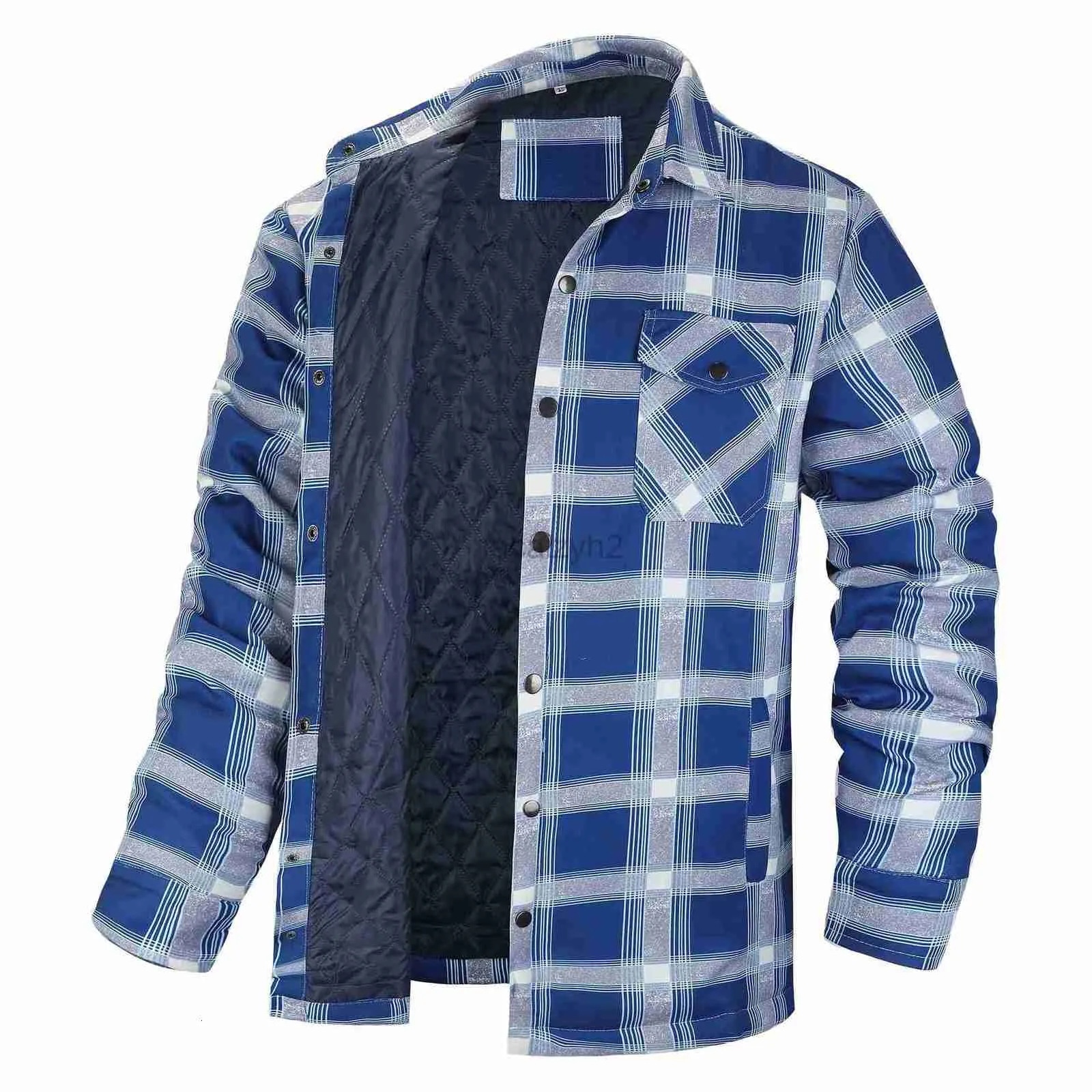 men's Jackets designer Coats Men's jacket new long sleeved lapel plaid thickened shirt men's jacket men's Outerwear