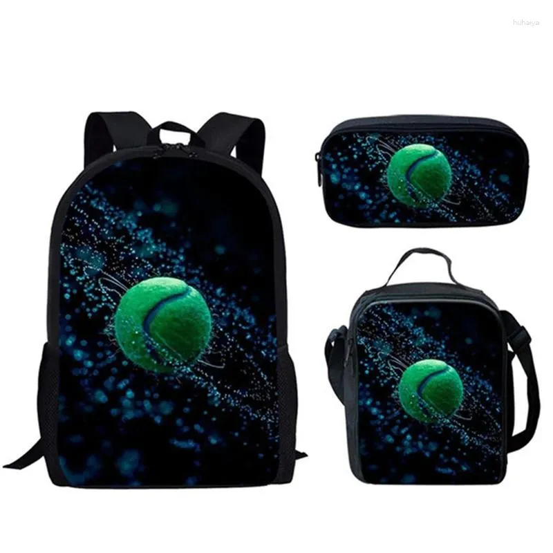 Backpack Trendy Creative Rodty Funny Tennis Ball 3D Impressão 3pcs/Set Pupil School School Laptop Daypack Lunchag Sags Case de lápis