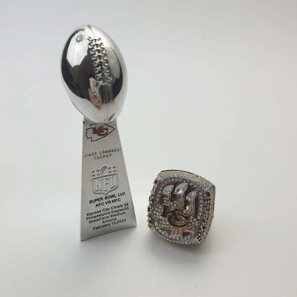 Bandringe 2023 Kansas Chieftain Championship Ring mit 10 cm Super Bowl Trophy Inschrift Set