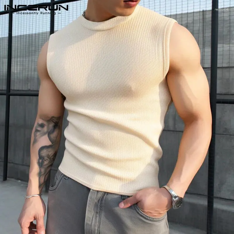 Herren Tanktops Incerun 2024 Koreanischer Stil hübsche Männer gestrickt solide All-Match-Einfache Westen lässig Streetwear Männlich männlich enge Top S-5xl