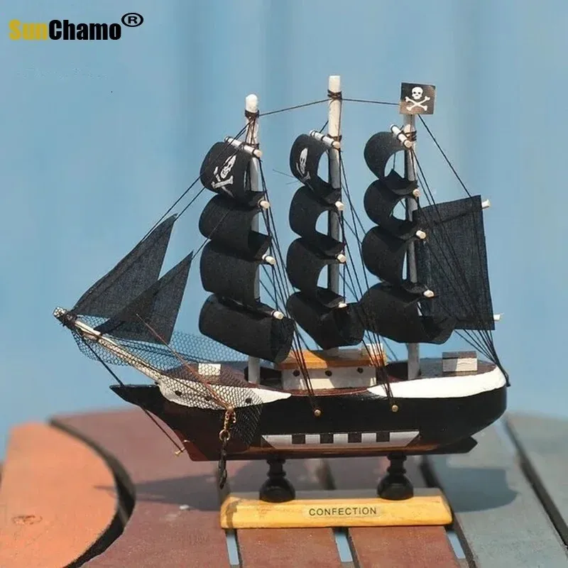 Home Decoration Mediterranean Style Caribbean Pirate Black Pearl Ship Model Birthday Gift Desk Ornament A01 Living Room Decor 240430