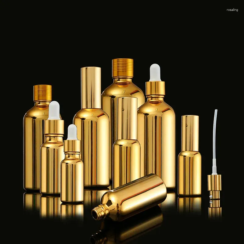 Opslagflessen 12 stks goud lege make -up instelling spray parfum glazen flesolielotionpomp druppelaar reducer gouden container