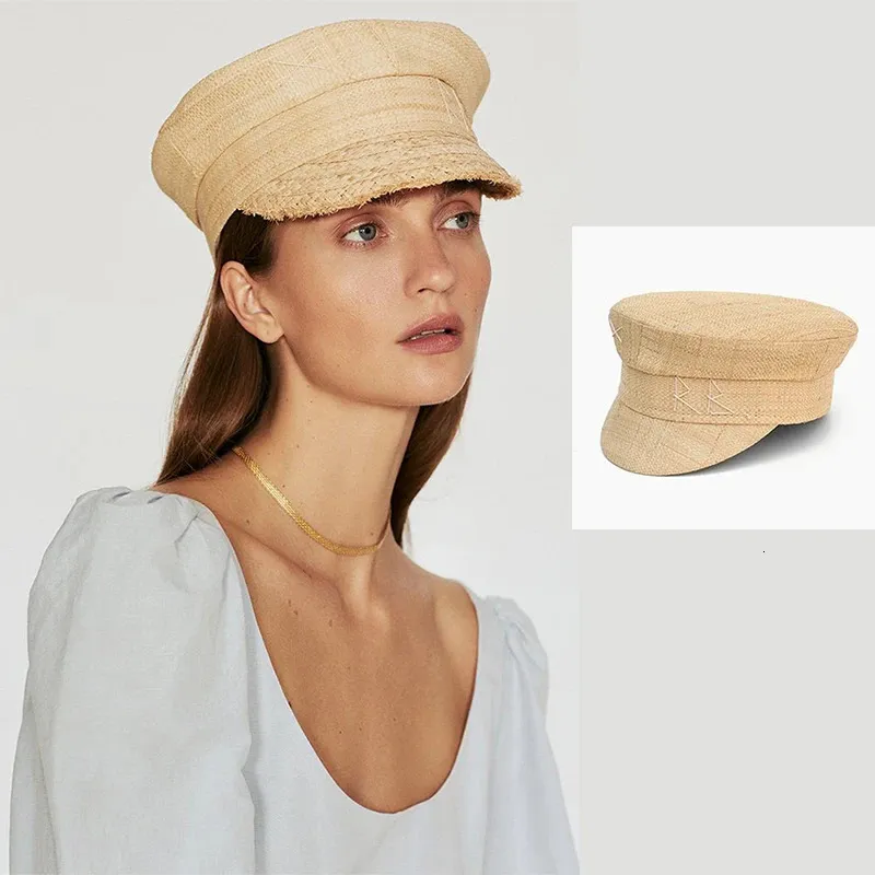 Donne Summer CPAs Straw Sboy Cap Lettera ricamata Flat Visor 240419