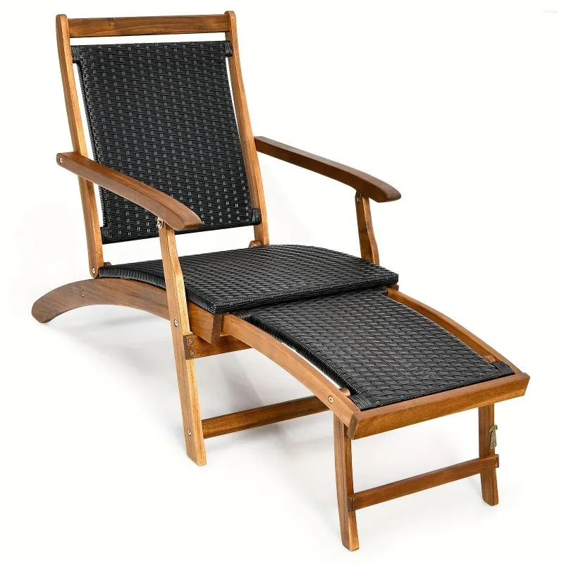 Camp Meubles Chaise salon de terrasse en bois avec repose-pieds rétractables et conception de rotin pliable extérieur de la piscine Balconie