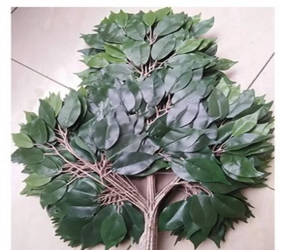 Plastic plant groen kunstmatige banyan bladeren ficus takken gras huisdecoratie paarse tak 12pcs8142776