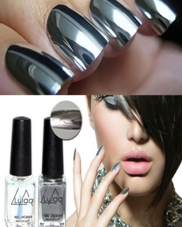 2019 Fashion 2pclot 6ml Silber Mirror Effekt Metall Nagellack Lackmantel Metallic Nails Art Tipps Nagellack Set5580685