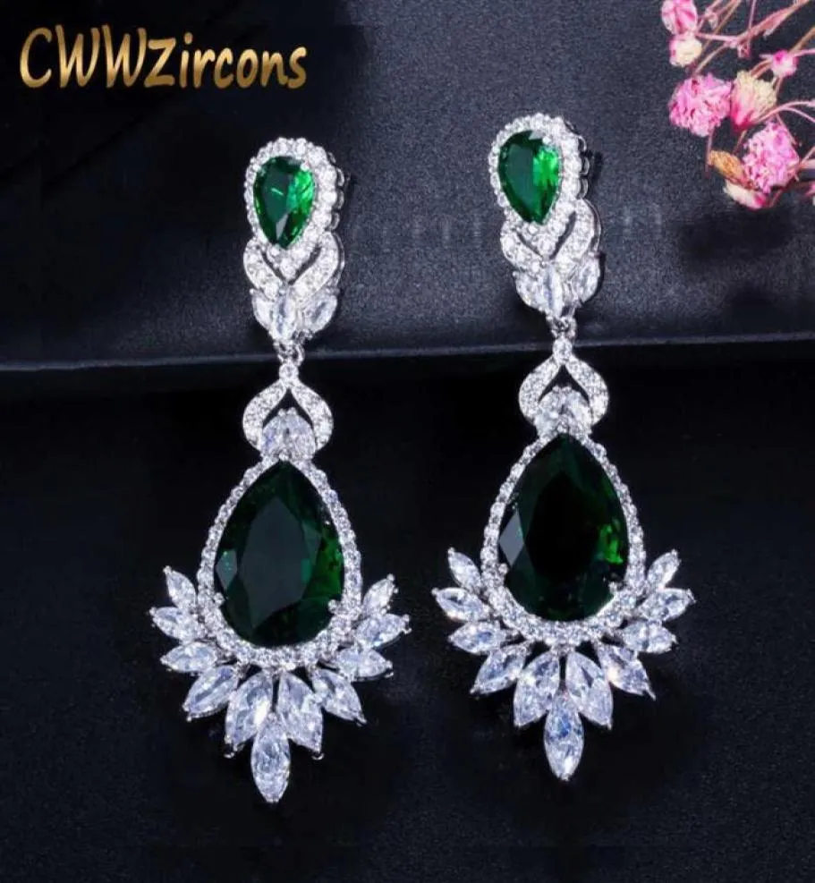 Romantischer Hochzeits -Souvenirschmuck Langrop CZ Crystal Green Braut Kronleuchter Ohrring für Braut CZ112 210714224G6691003