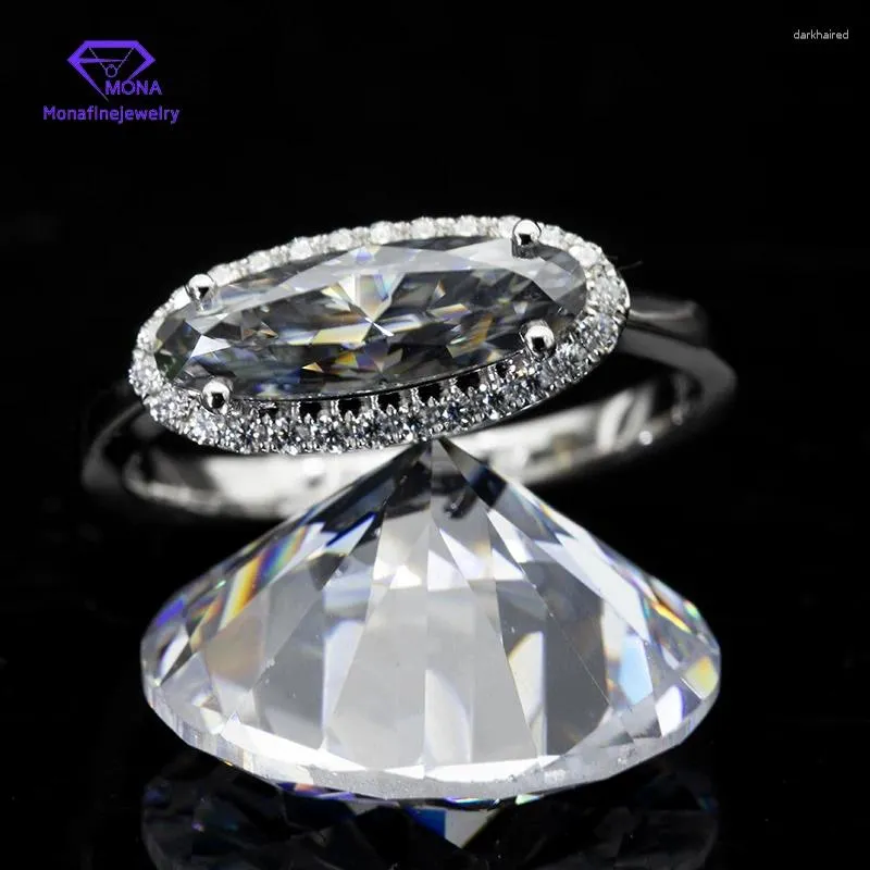 Кластерные кольца Moissanite Diamond 18k Pure Gold Marquise Cut 5x10 мм серое кольцо.