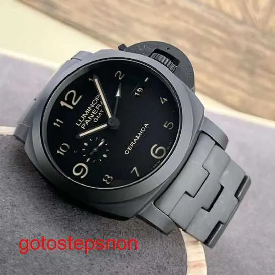 Fashion Wrist Watch Panerai Luminor Series Automatiska mekaniska män Titta på 44 mm Liten DIAL DATUM DISPLAY Dual Time Zone PAM00438