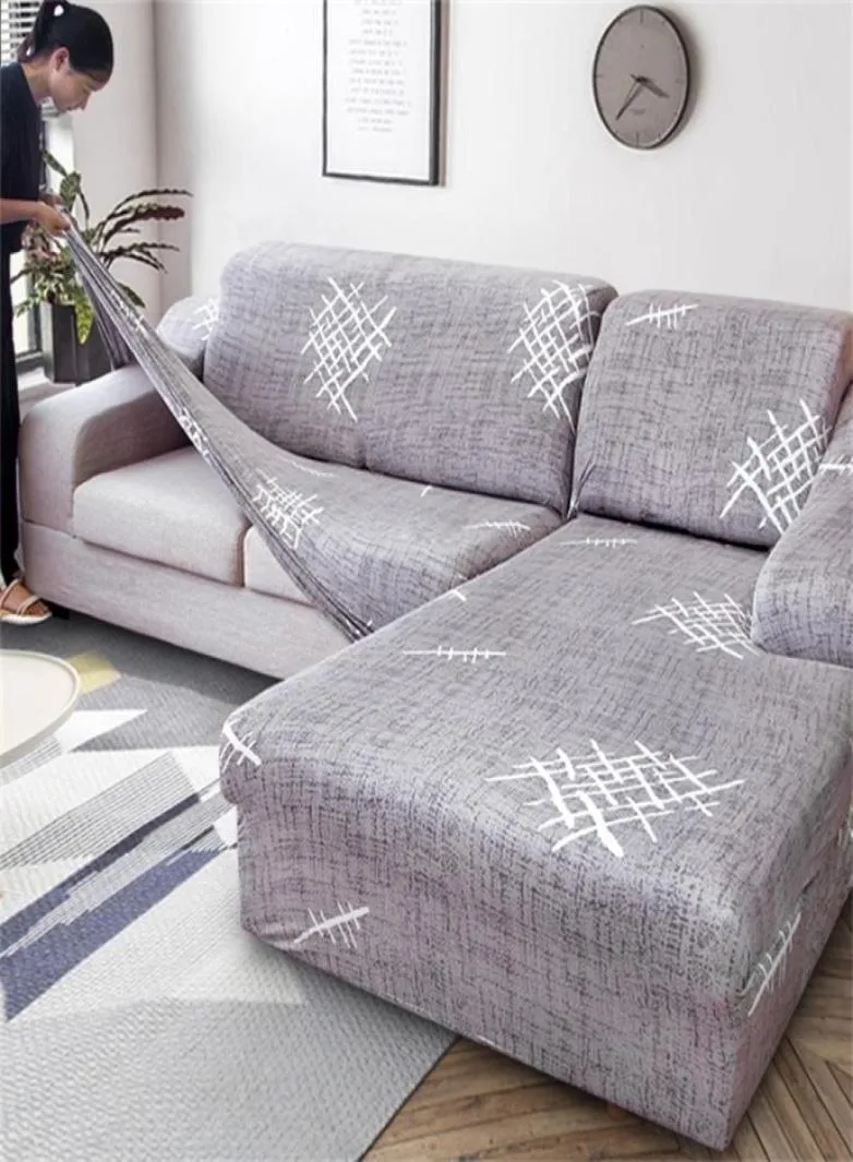 2 PCs elastische Abdeckungen für Sofa Wohnzimmer L -Form Sofa Cover Hülle Longue Couch Slipcover Ecksofa Abdeckung 201222070946