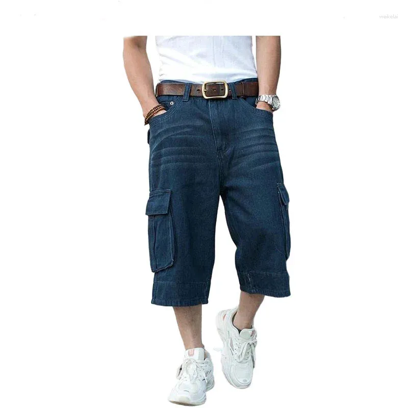 Herren Shorts Plus Size Denim Hip-Hop Wide-Bein-Jeans Mehrfach-Pocket-Kumpel Hosen Frachtmänner