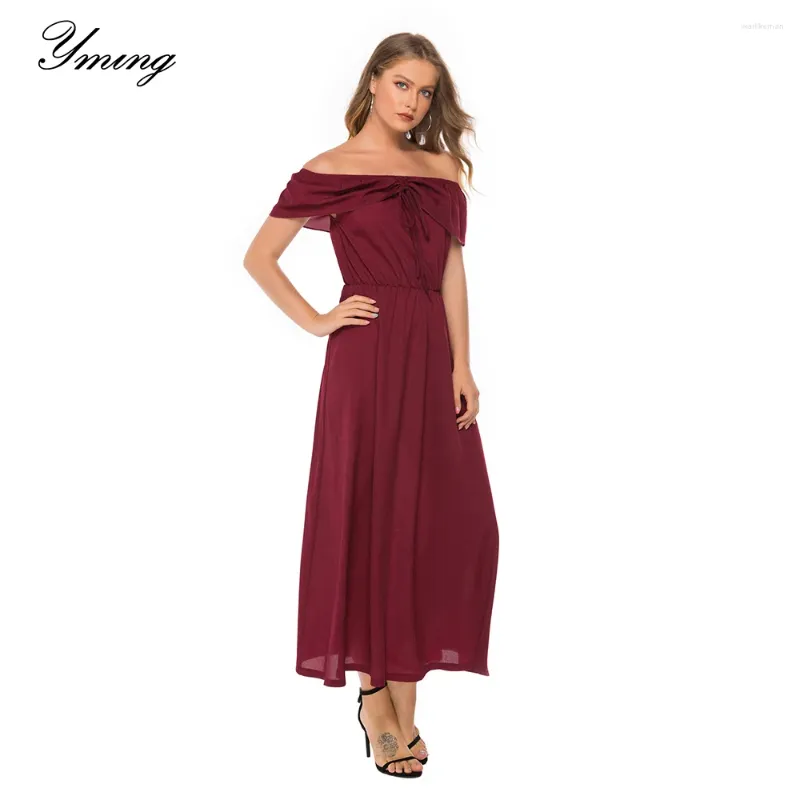 Party Dresses Yming Women's Summer Dress Single Neck Sexig Big Swing Solid Color Short Sleeve Elegant Casual Long Long