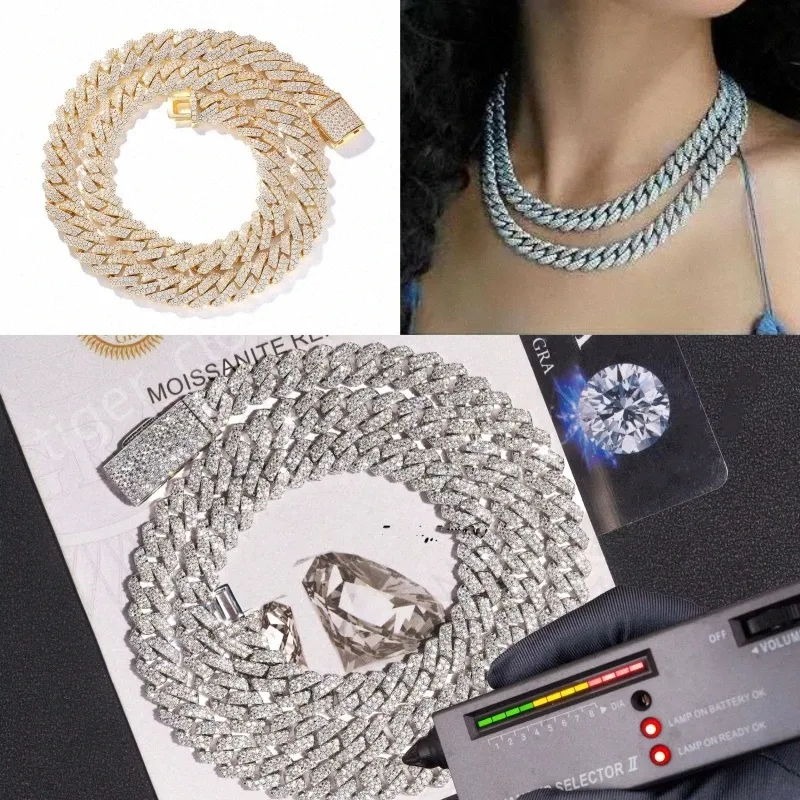 Designer ketting Cubaanse linkketting ketting voor mannen vrouwen vergulde goud zilver breed 12 mm 14 mm moissaniet diamant hiphop heren sieraden personaliseren choker goed
