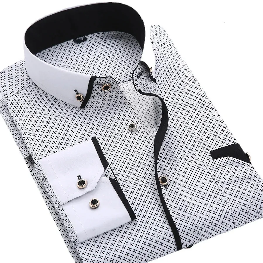 Qualité Big Size 5xl Men de robe Shirt Arrivée à manches longues Slim Fit Bouton Down Down Collirs Imprimé Business Social Mens Shirts 240419