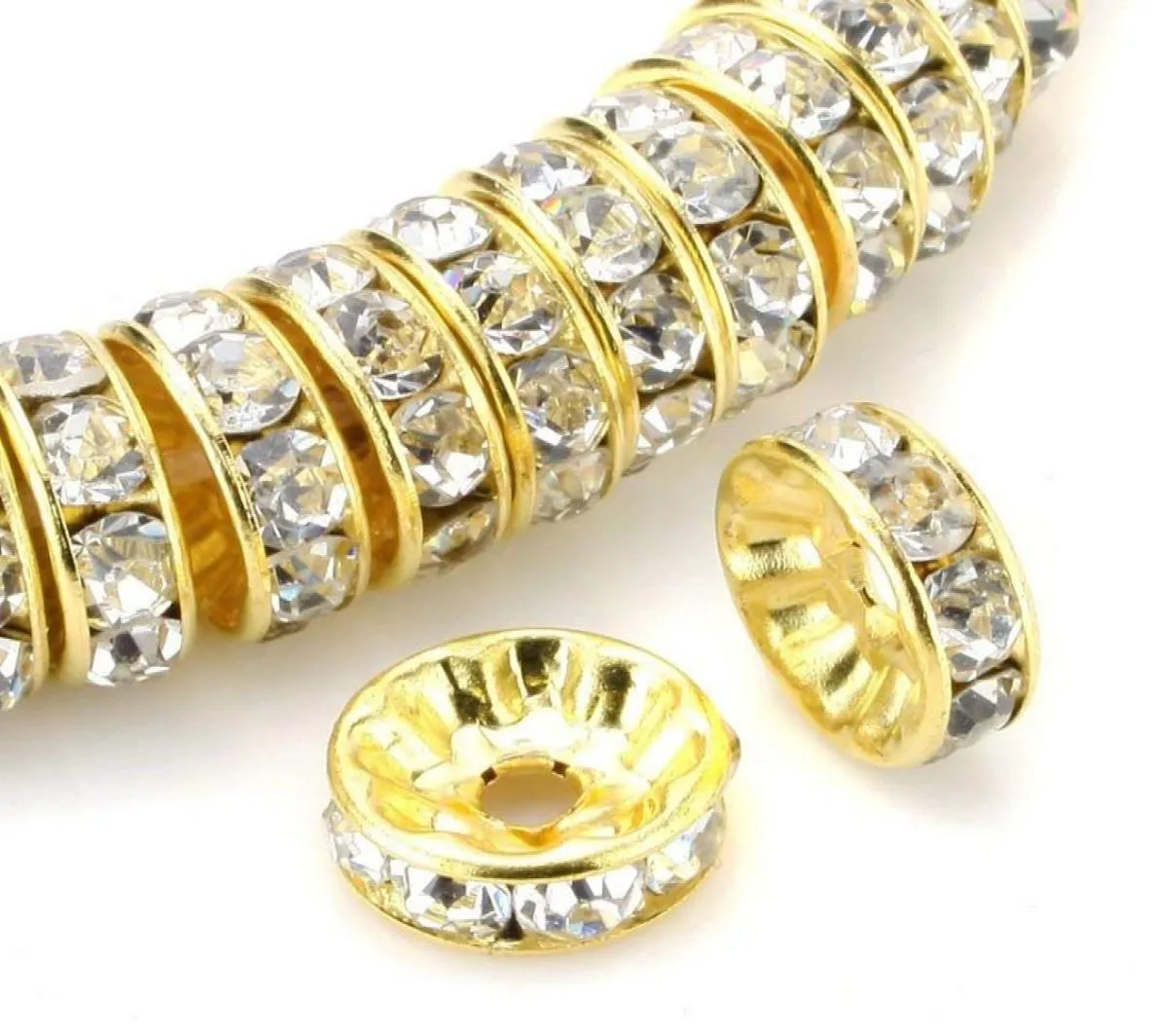 Tsunhine 100pcs Rondelle Spacer Crystal Charmes Perles en argent plaqué ramine tchèque perle lâche pour les bijoux faisant des bracelets DIY G5718354