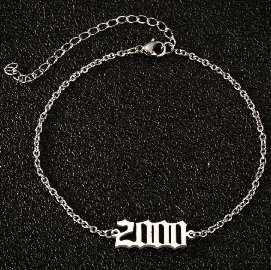 HE16 Nummer 12000 Arabische cijfers Verjaardag jaar Anklet been Bracelet Roestvrij staal mode -sieraden voor vrouwelijke mannen geschenken 5357689