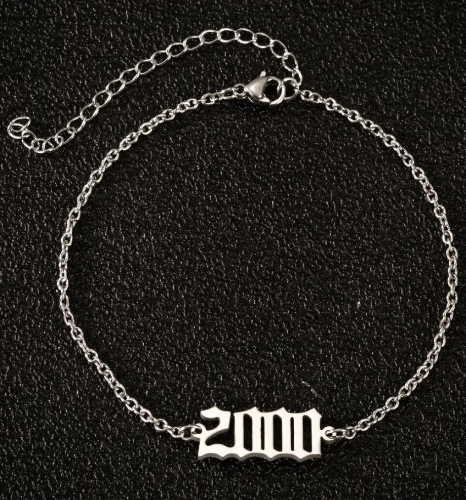 HE16 Nummer 12000 arabische Ziffern Geburtstagsjahr Fußkettchenbein Armband Edelstahl Mode Schmuck für Frauen Männer Geschenke3450154