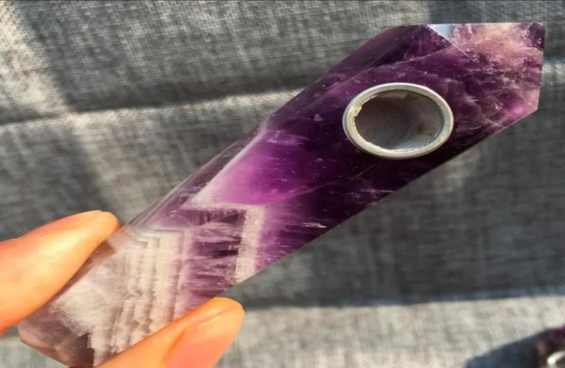 Whole Natural Dreamy Amethyst Smoking Pipes Polished with Raw Stone Crystal Pipe Filter Point HealingGift Box Smoke accessori9524407