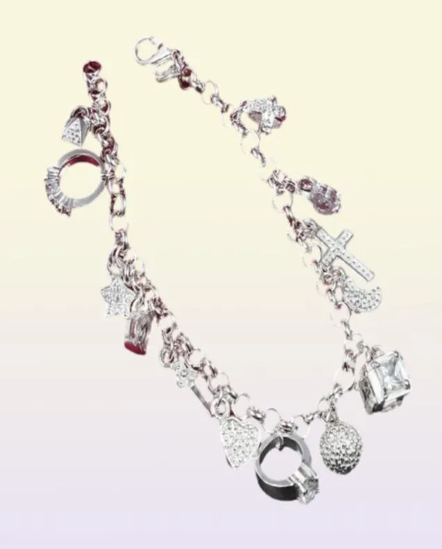 Yhamni Brand Design unique 925 Bracelet en argent Bracelet de bijoux de mode 13 pendentifs Bracelets Bangles pour femmes H1441065173