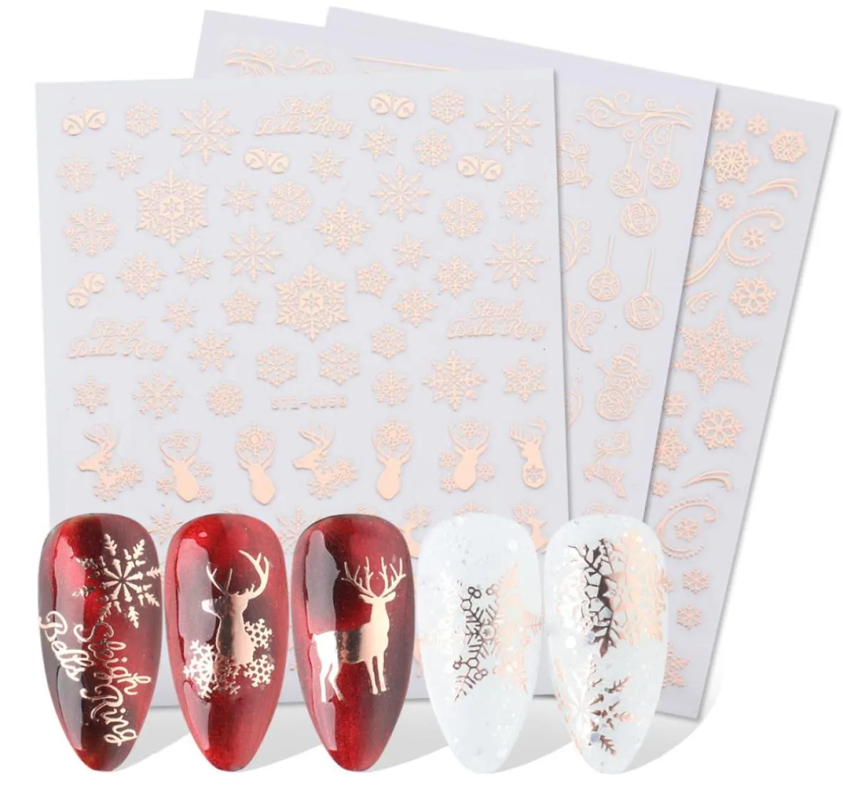 Christmas Nails Stickers Decals 3D Rose Gold Snowflake Elk Pattern DIY Decoration Nail Art Tools Accessories for Women Girls Kids3053413