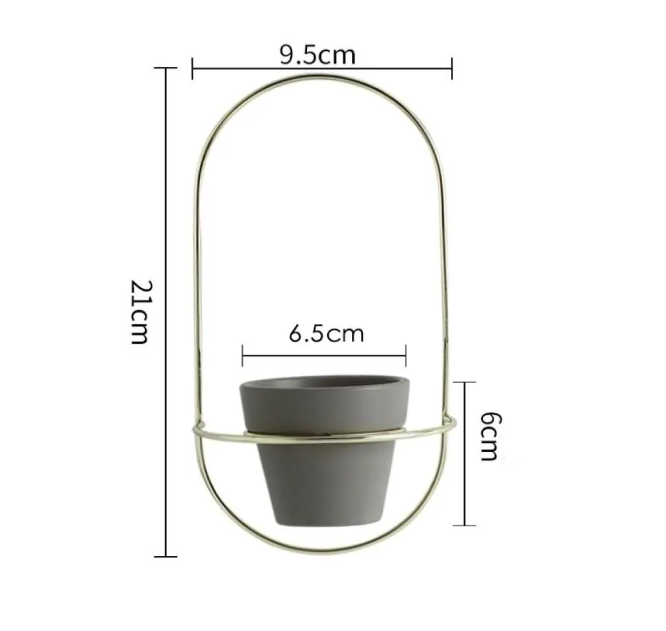 2 Pieces Pottery Planters Modern Hanging Pots with Metal Stands Small Flower Vase Home Wall Decoration Y2007092101517