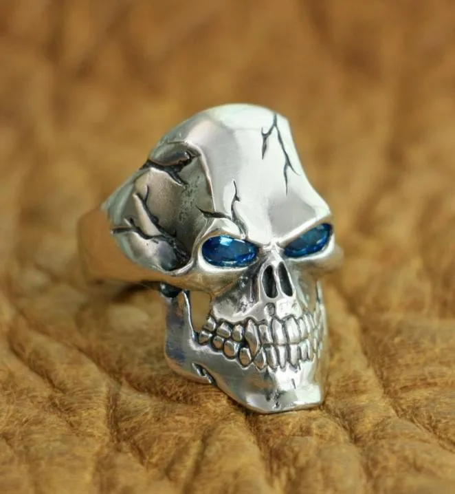 LINSION 925 Sterling Silver CZ Eyes Skull Ring Mens Biker Rock Punk Ring TA131 US Size 7156456845