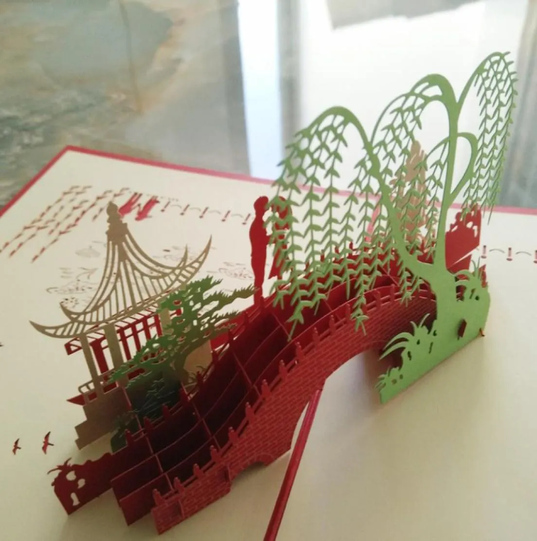 Unikt 3D -papperssköna gratulationskort vikningstyp handgjorda öppna kinesiska etniska hantverk kort affärsgåvor2577913
