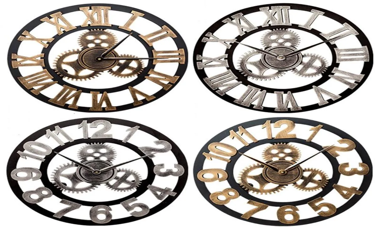 Wall Clocks Antique Style Clock Wood Gear Decorative Horloge Personality Roman Living Room Watch Mute Creative4349163