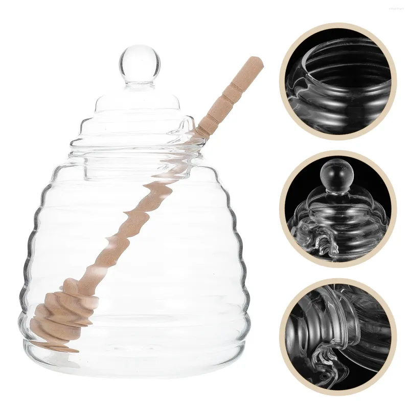 Ensembles de vaisselle de la vaisselle de cire de miel miel dipper lid en verre pot contenseur de distributeur porte-maison cuisine