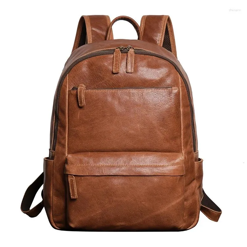 Backpack Nesitu Highend A4 Vintage Brown Black Genuine Leather 14'' Laptop Women's Men Male Travel Bag Schoolbag M30195