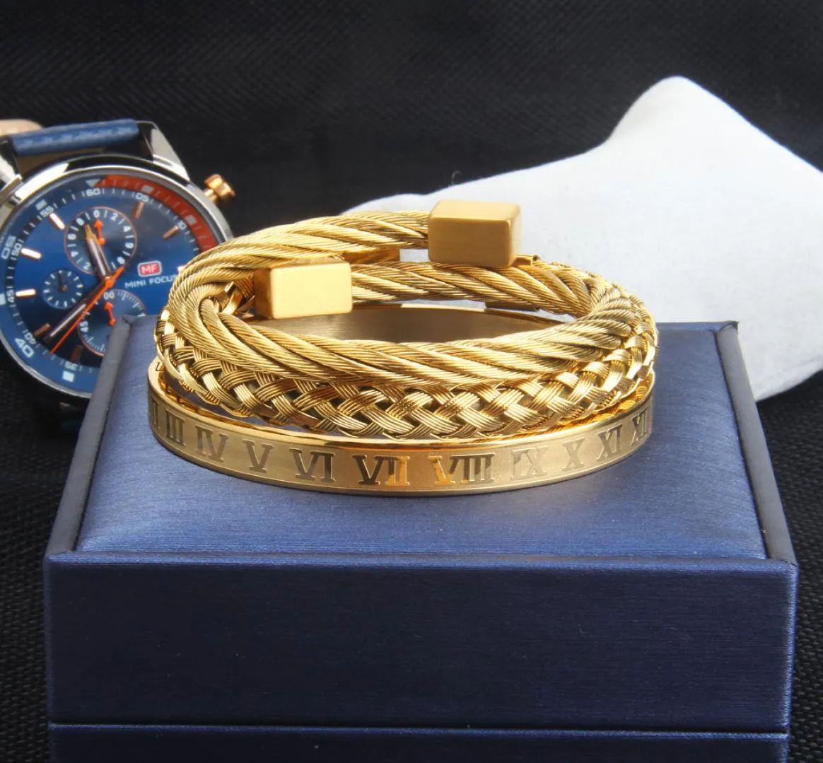 Fashion 3pcSset Bangel Bracelet pour hommes bijoux en acier inoxydable en or et en argent pour hommes fête Gift8645076