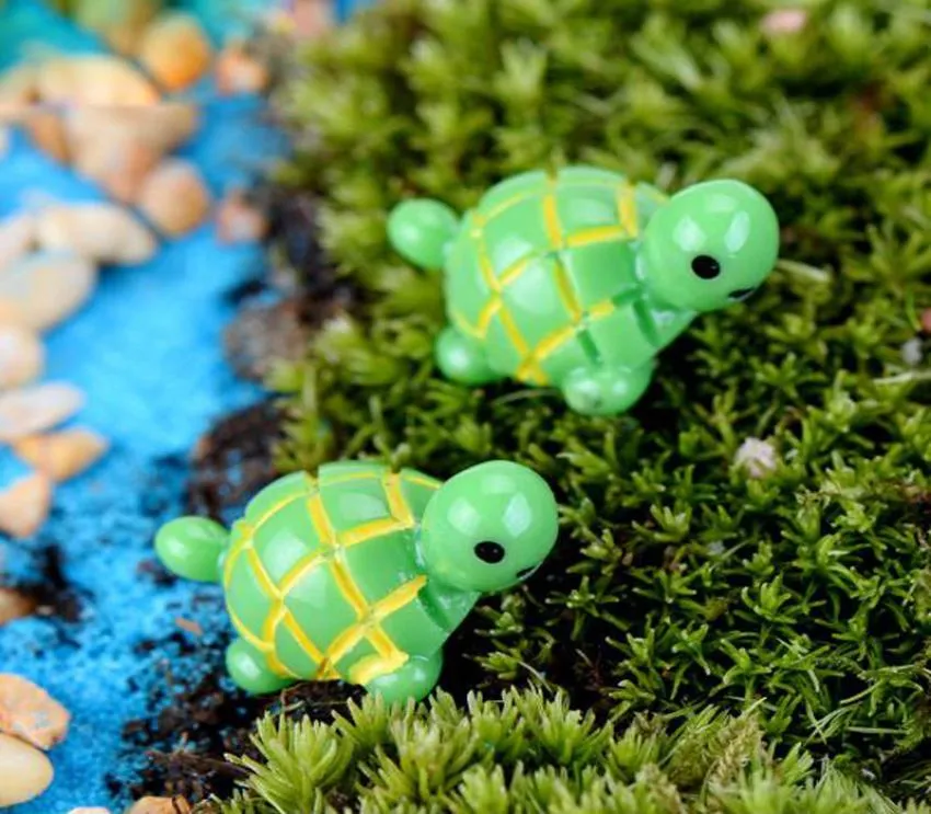 Konstgjorda söta gröna sköldpaddsdjur Fairy Garden Miniatyres Mini NoSes Moss Terrariums Harts Hantverk Figurer för trädgårdsdekor8386434