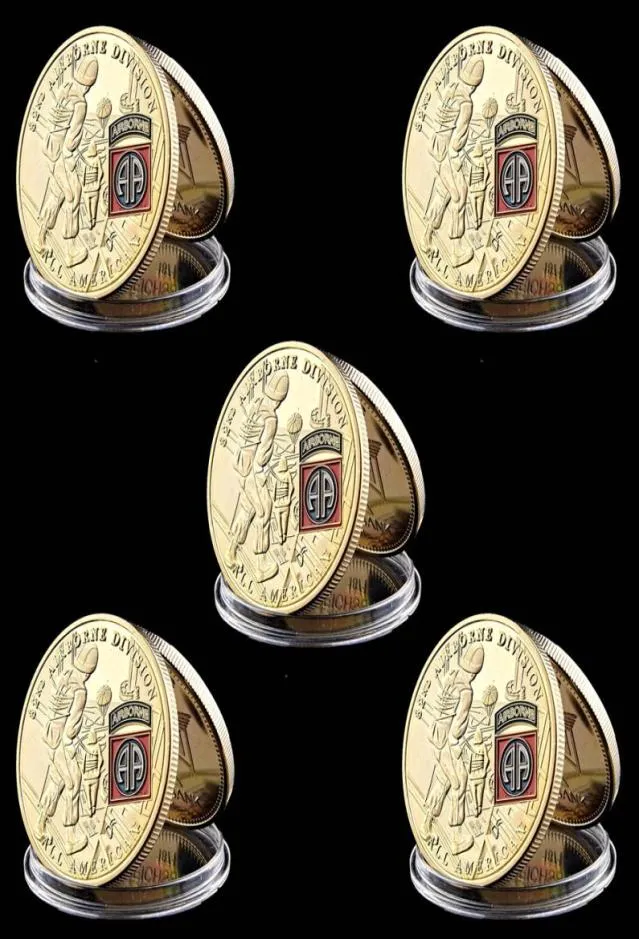5pcs US Military Craft Army 82nd Airborne Division Eagle 1oz Gold Plated Challenge Coin Gift Collectible Wcapsule6919410