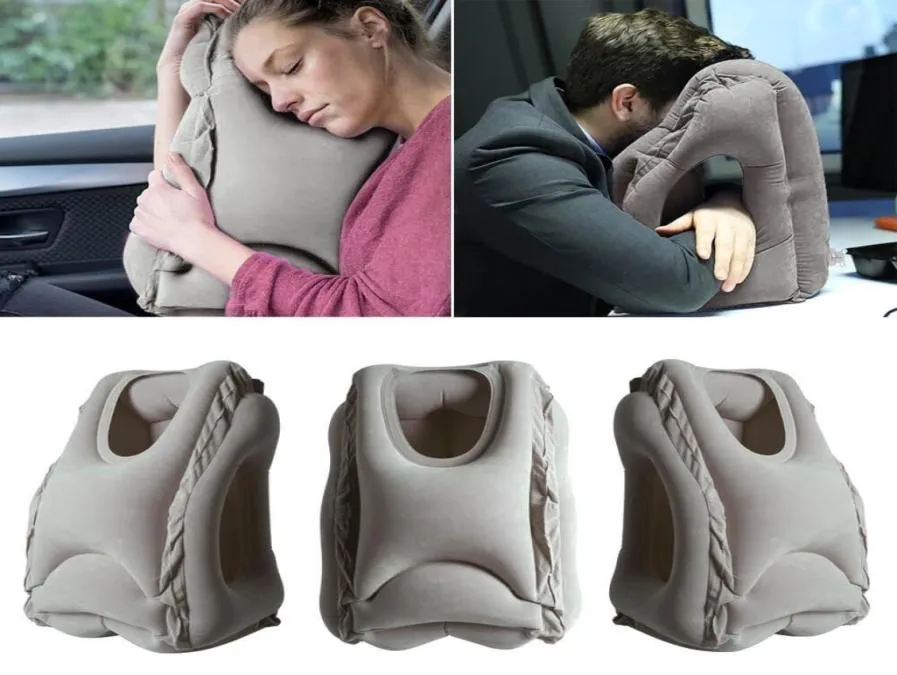 Almohada de viaje inflable gris ergonómico y portátil cuello reposapié diseño de almohada para almohada para aviones autobuses de autos Offi3225213