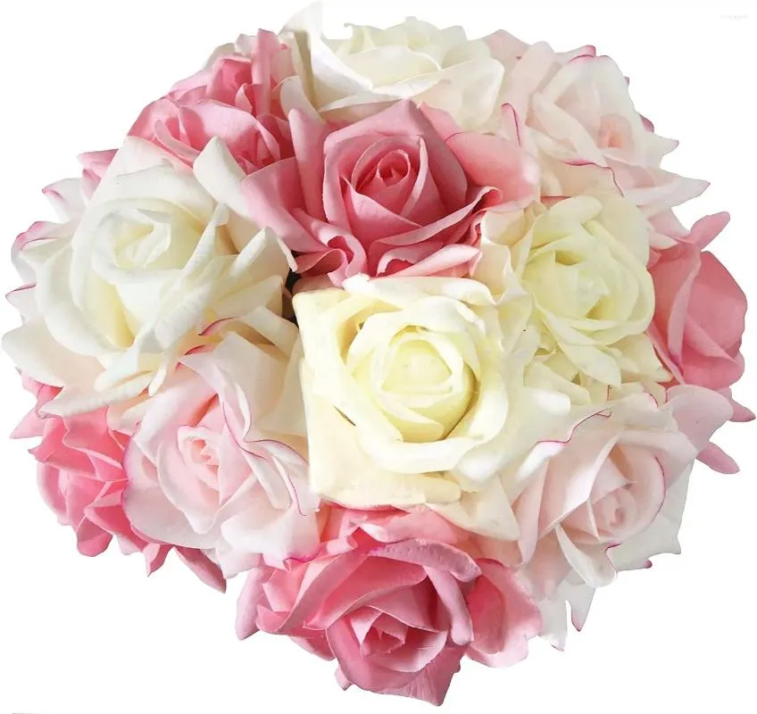 Flores decorativas de 5pcs10 "Buquê de rosa de seda artificial com haste de flor verdadeira flor para casamento dama de dama de dama de peças centrais arranjos