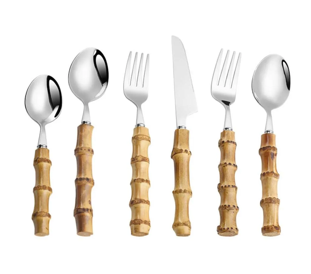 Bambou Handle Couplery Set Silver Golden Fork Spoon Coublé Coupés de couteaux Kit9436303