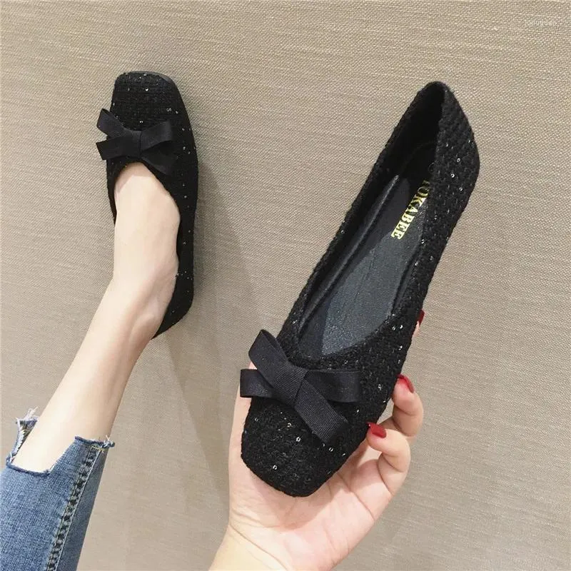 Casual Shoes Comemore Microfiber Women Solid Ballerina Flats Plus Size 32-45 Office Ladies Black Espadrilles Square Toe Bow-Knot Moccas