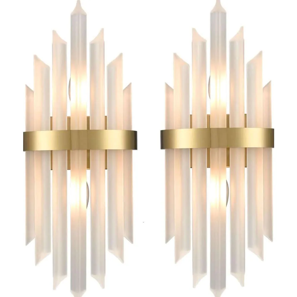 Holkirt Modern Gold Wall Sconces Set of Two Crystal Wall Sconce 2-Light Wall Light Fixtures For Living Room Bedside Hallway Stairway Kitchen With Frosted Glass E12