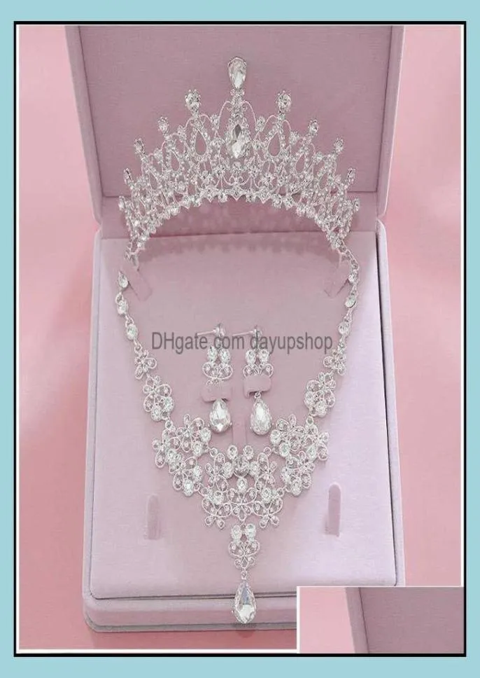 Andere haar sieraden bling set kronen ketting oorbellen legering kristallen lovertjes bruids aessories tiaras headpieces drop levering 20217611909