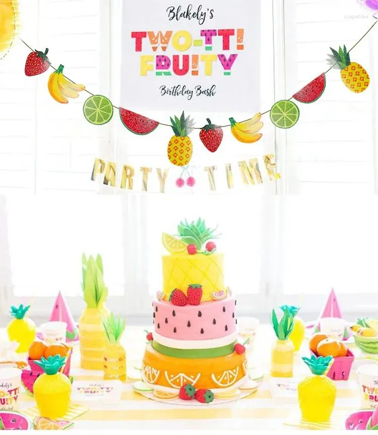 Dekoracja imprezy Świeże letnie brokatem Owoce Banner na ananasów arbuz Bunting Birthday Hawaii Luau Tiki Decorations