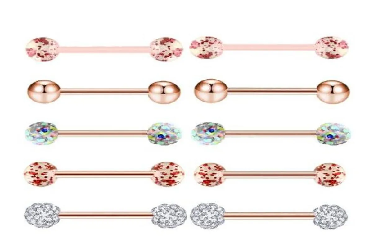 10pcsset Gold Rose Tongue Rings Stainless Steel Acrylic Earrings Barbells Body Tragus Piercing Jewelry Nipple Ring7610485