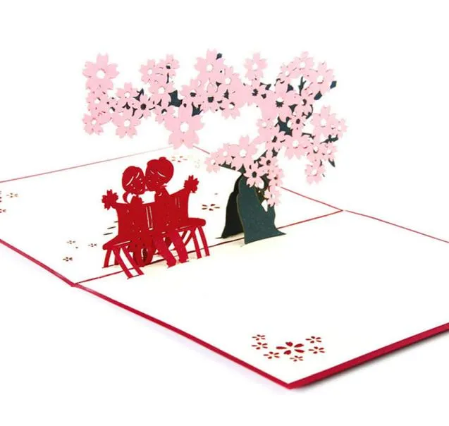 3D Up Origami Paper Laser Cut gratulationskort Handgjorda vintage Cherry Lover Birthday Postcards DIY Tack kort7757896