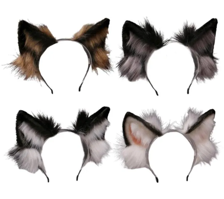 Lovely Animal Faux Fur Wolf Ears Headband Realistic Furry y Hair Hoop Lolita Anime Masquerade Cosplay Costume9639744