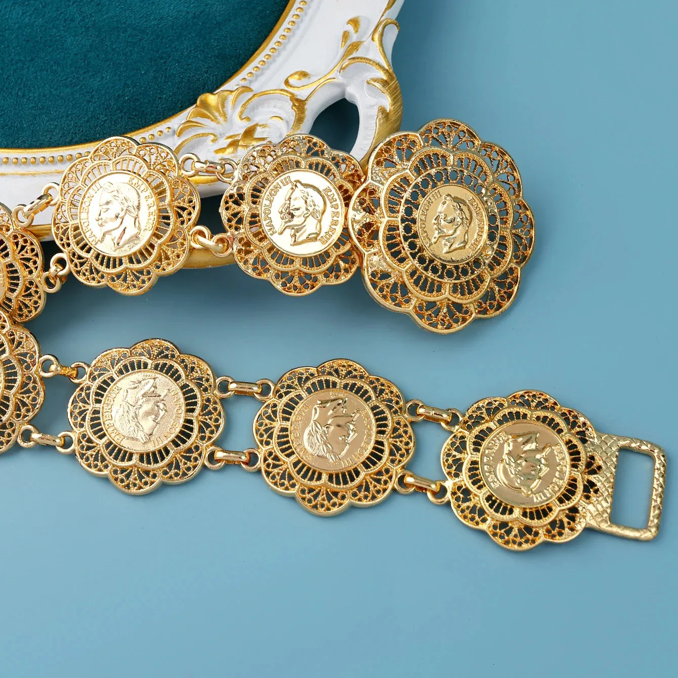 Flower Shape Napoleon Coin Metal Bridal Belt for Moroccan  display picture 1