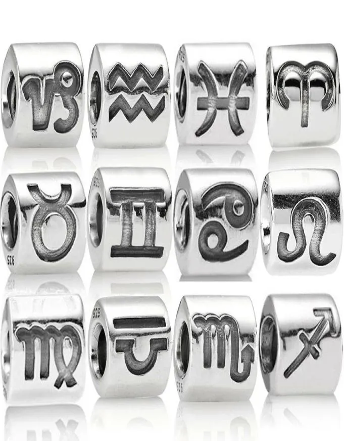 Memnon Jewelry 925 Sterling Silver12 Constellation Letter Charms Perlen Fit P Style Bracelets DIY für Frauen Geschenk8586594