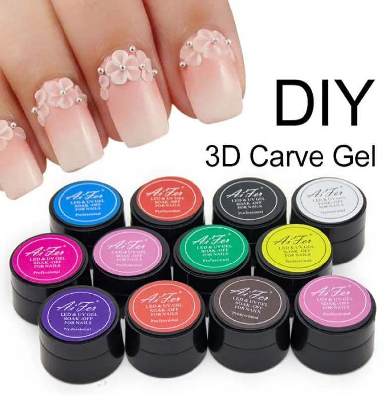 Whole Saviland 1pcs 12 Glitter Coloful 3D Sculpture Carved Glue Acrylic Nail Art Modelling Manicure Decor Painting UV Gel2698907